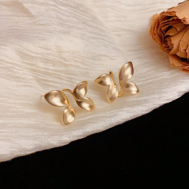Luxury Brushed Metal Butterfly Stud Earrings – Elegant Design