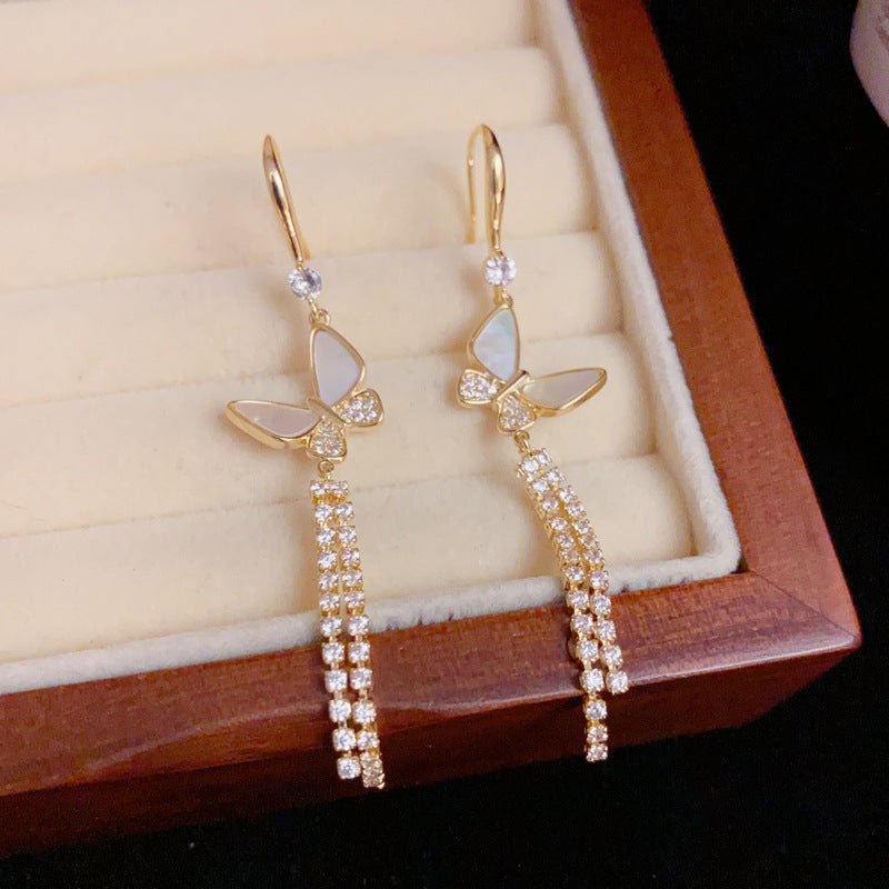 14K Gold-Plated Shell Butterfly Tassel Earrings - Chic Elegance Design