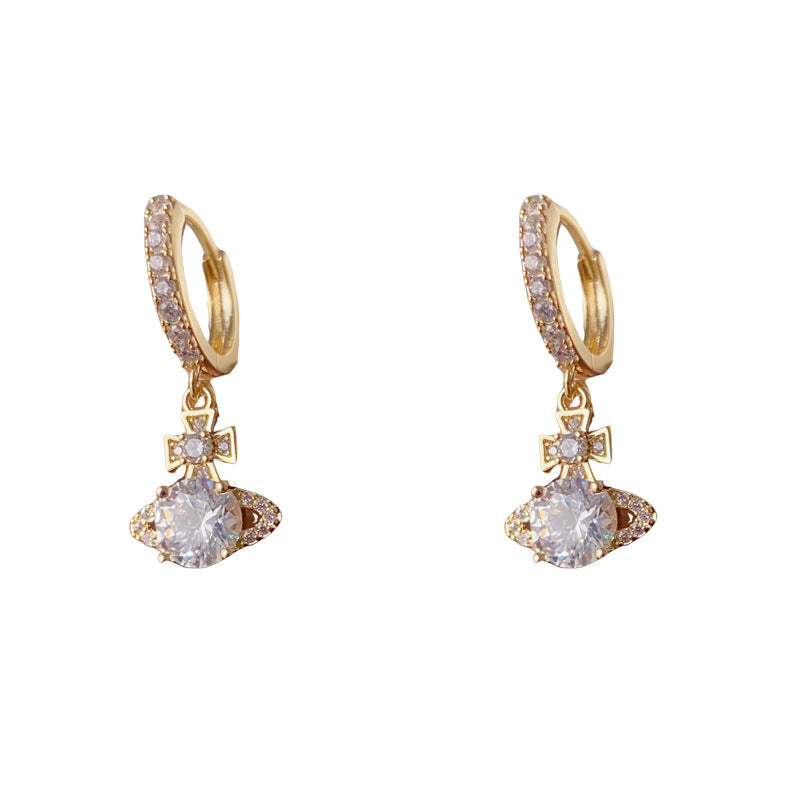 Luxury Zircon Queen Mother Saturn Ear Cuff Earrings – Elegant Design