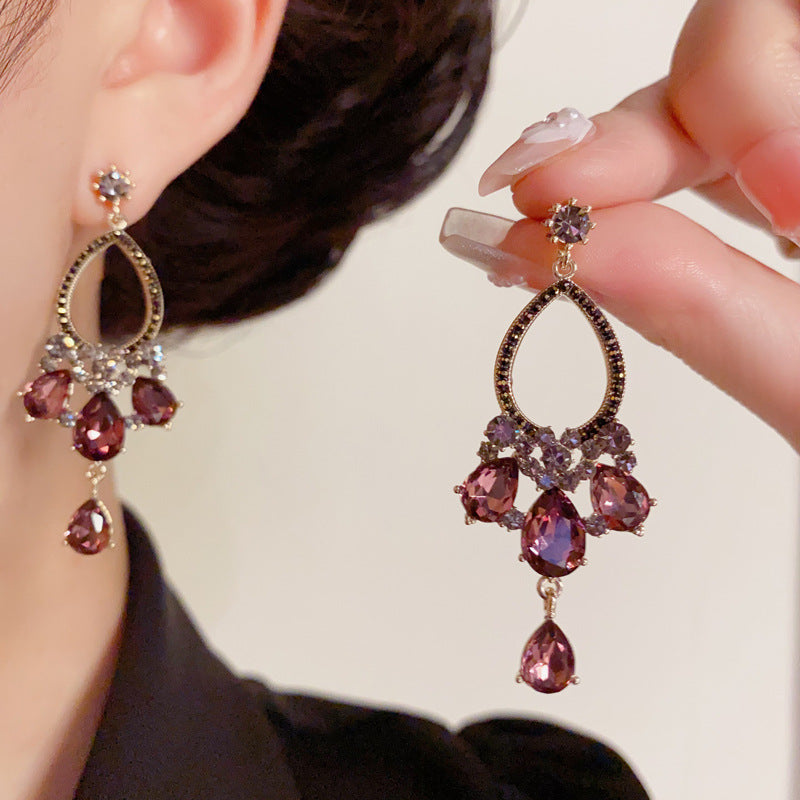 Luxury Coffee Zircon Teardrop Tassel Drop Earrings – Elegant Design