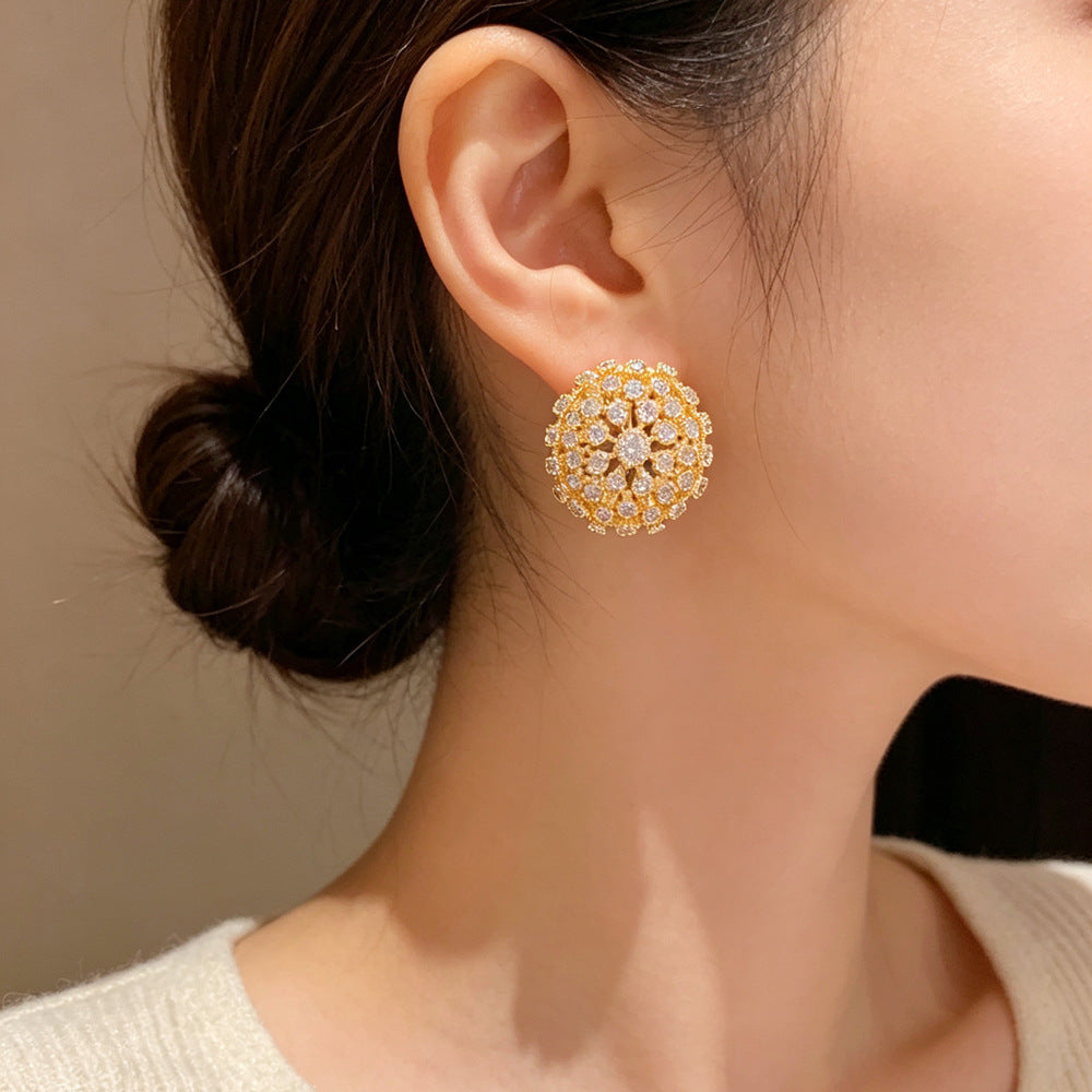 Eaioncol Geometric Full CZ Round Stud Earrings Gold