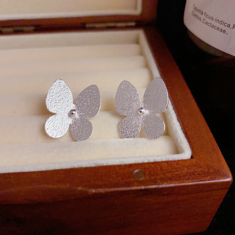 14K Gold Sandblasted Butterfly Stud Earrings – Chic Minimalist Design