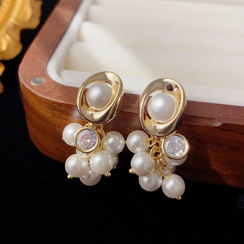 Luxury Geometric Pearl Bead Tassel Drop Earrings – Elegant Design