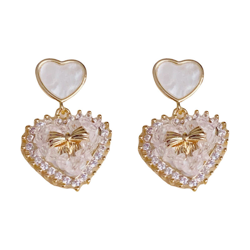 14K Gold-Plated Pink Heart Bow Drop Earrings – Sweet Chic Design
