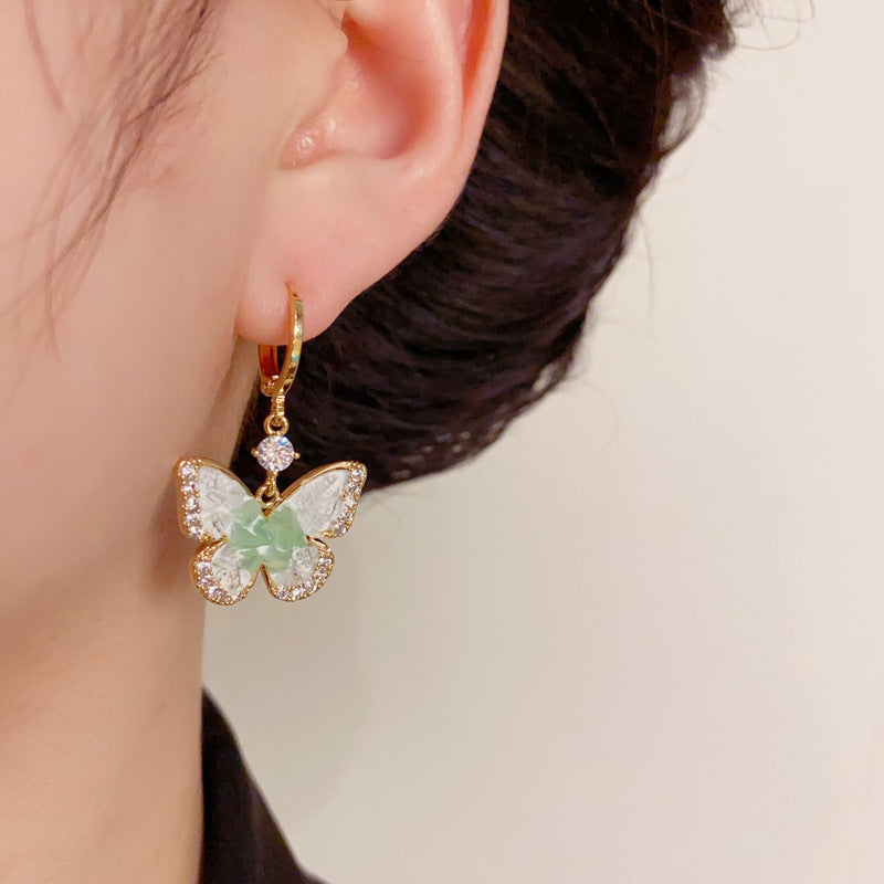 14K Gold Green Zircon Butterfly Drop Earrings- Chic Elegance Design