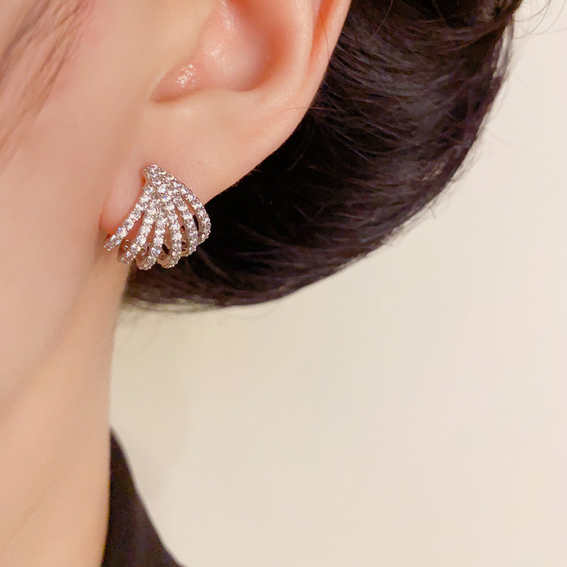 Luxury Zircon Arc S925 Silver Needle Stud Earrings – Elegant Design