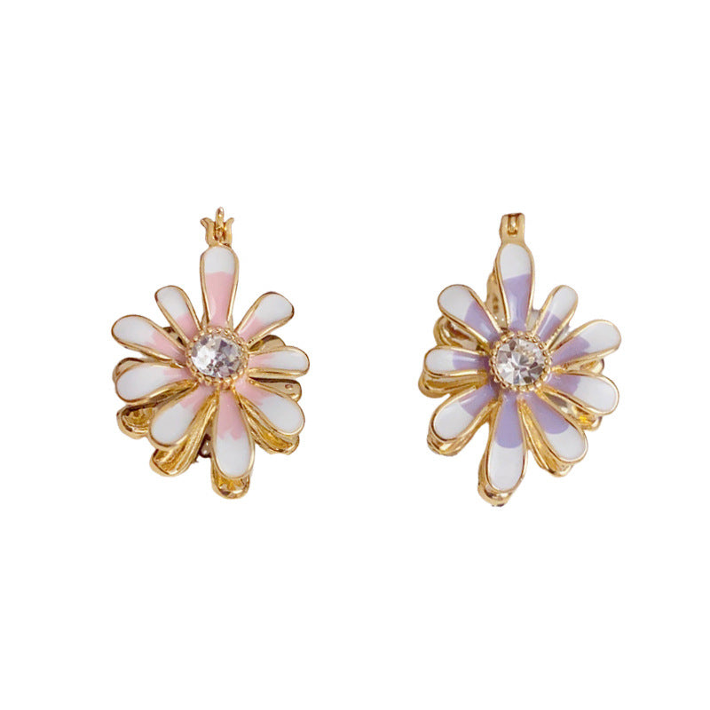 14K Gold Sweet Enamel Double-Sided Daisy Earrings – S925 Silver Needle