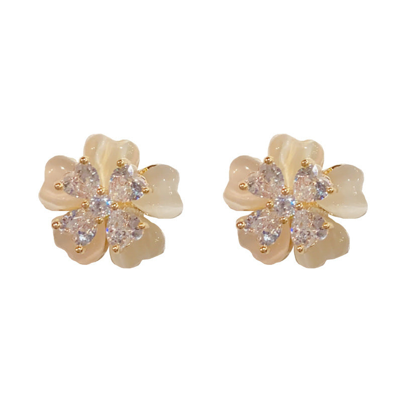 Eaioncol Four Leaf Clover CZ Stud Earrings Gold