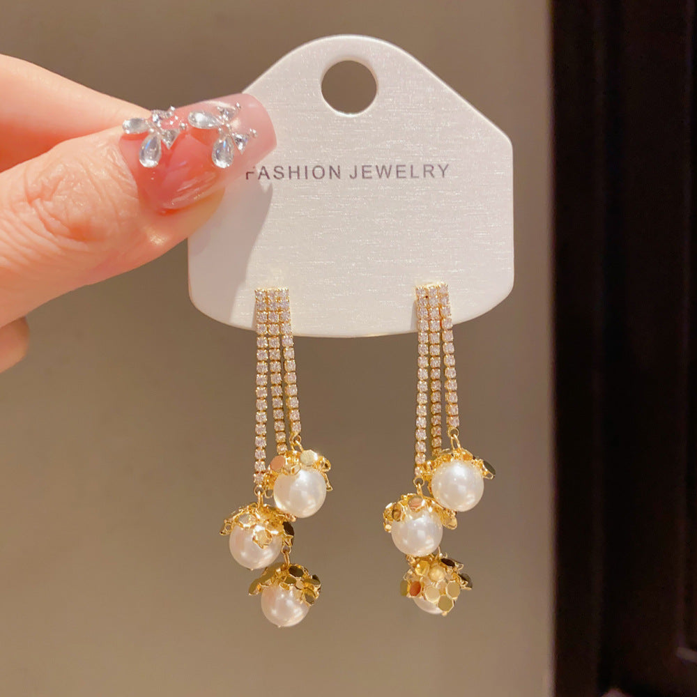 Eaioncol CZ Pearl & Resin Tassel Earrings 14K Gold Plated Silver