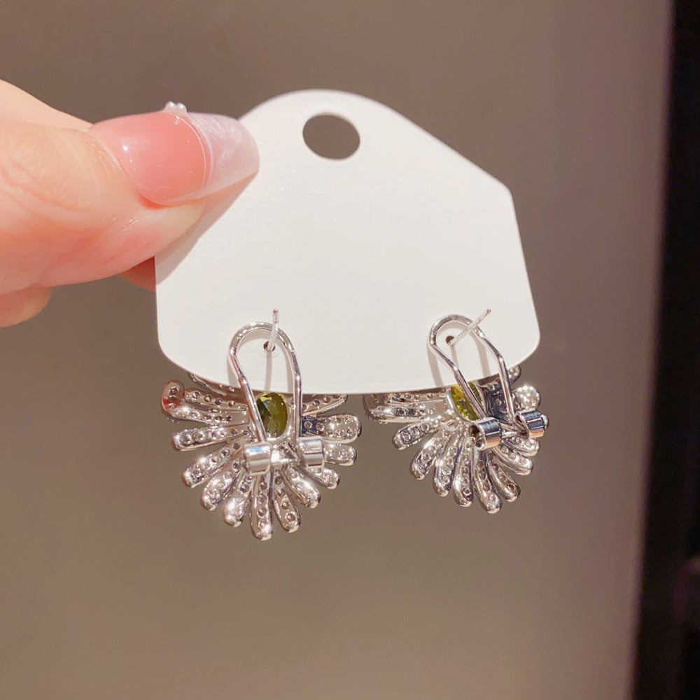 Eaioncol Daisy CZ Stud Earrings 14K Gold Plated Green Purple