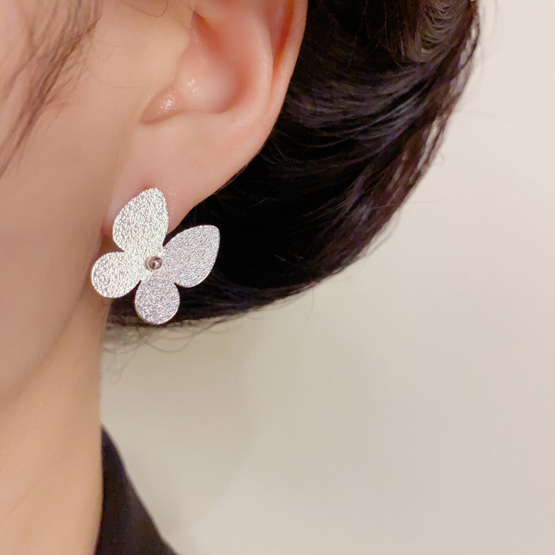 14K Gold Sandblasted Butterfly Stud Earrings – Chic Minimalist Design