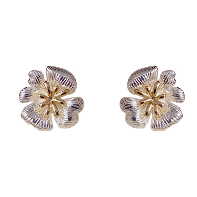 14K Gold-Plated Two-Tone Floral Stud Earrings – Chic & Minimalist