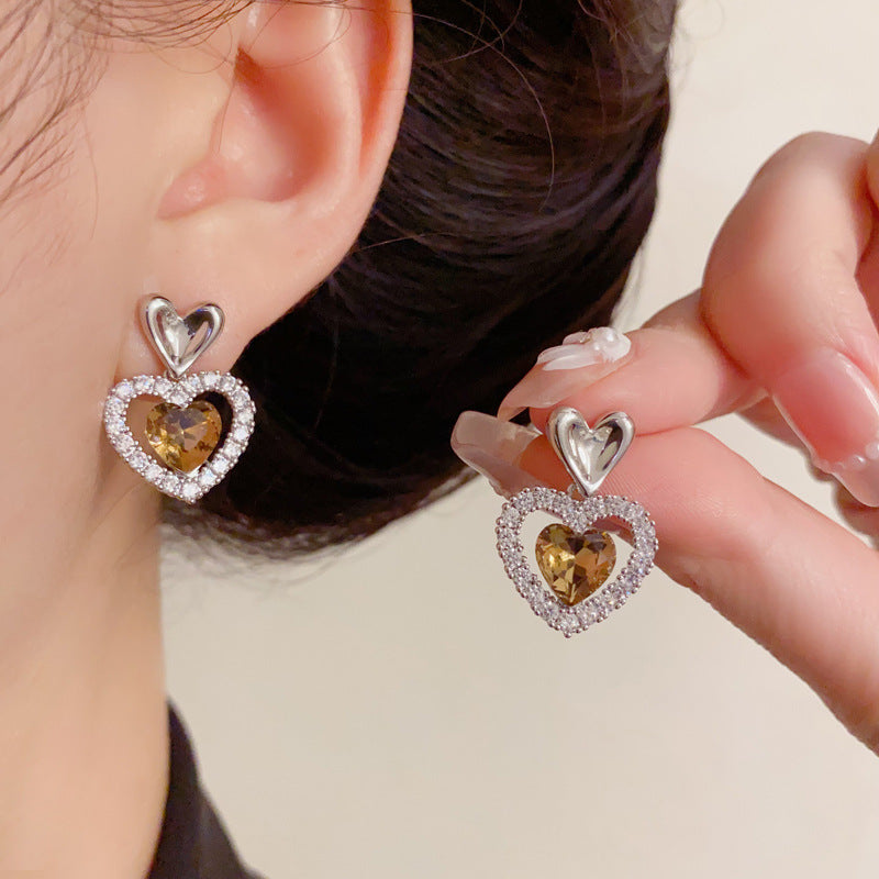 Luxury Full Pave Rhinestone Heart Drop Earrings – Elegant Design