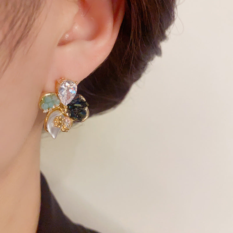 14K Gold-Plated Handmade Floral Stud Earrings - Elegant & Chic Design