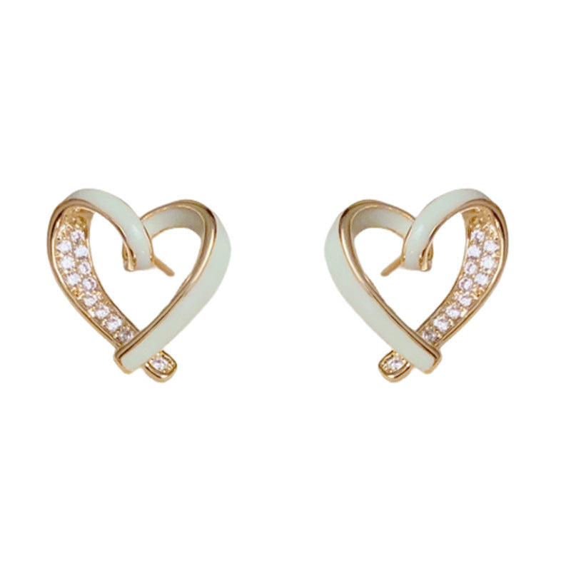14K Gold Heart-Shaped Zircon Stud Earrings – Sweet & Minimalist Design