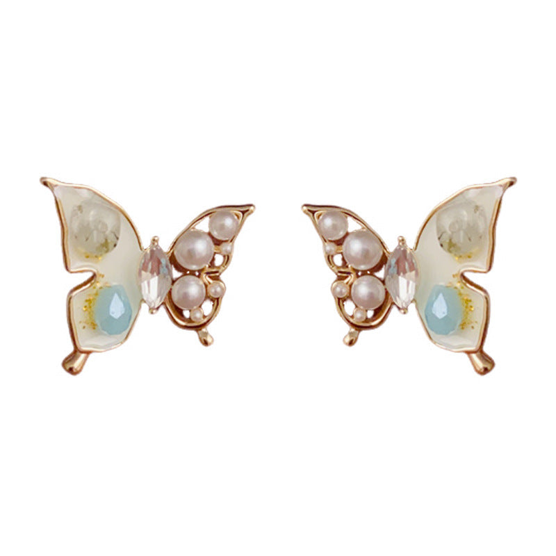 14K Gold-Plated Pearl & Butterfly Stud Earrings – Chic Korean Design