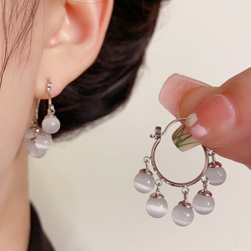 14K Gold-Plated Cat’s Eye Stone Tassel Ear Cuffs – Elegant Design