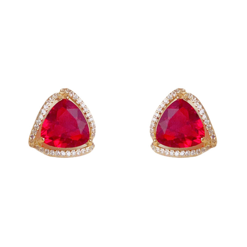 Elegant Full-Zircon Triangle Stud Gold Earrings – Geometric Design