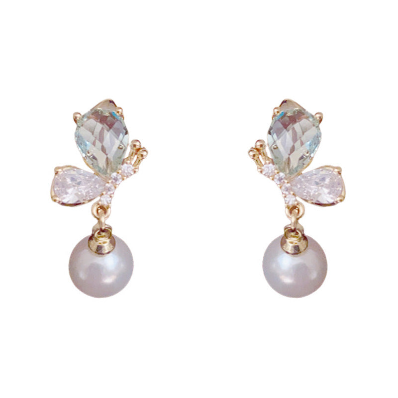 Luxury Butterfly & Pearl Tassel Drop Earrings – S925 Silver Needle
