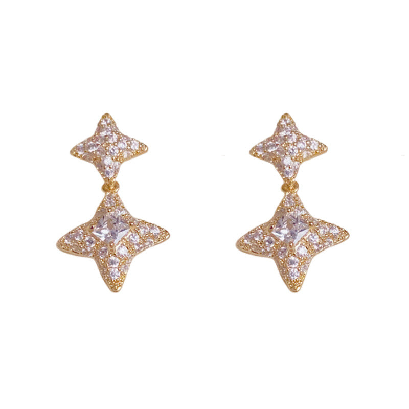Luxury Full-Zircon Four-Point Star Drop Earrings – Elegant Design