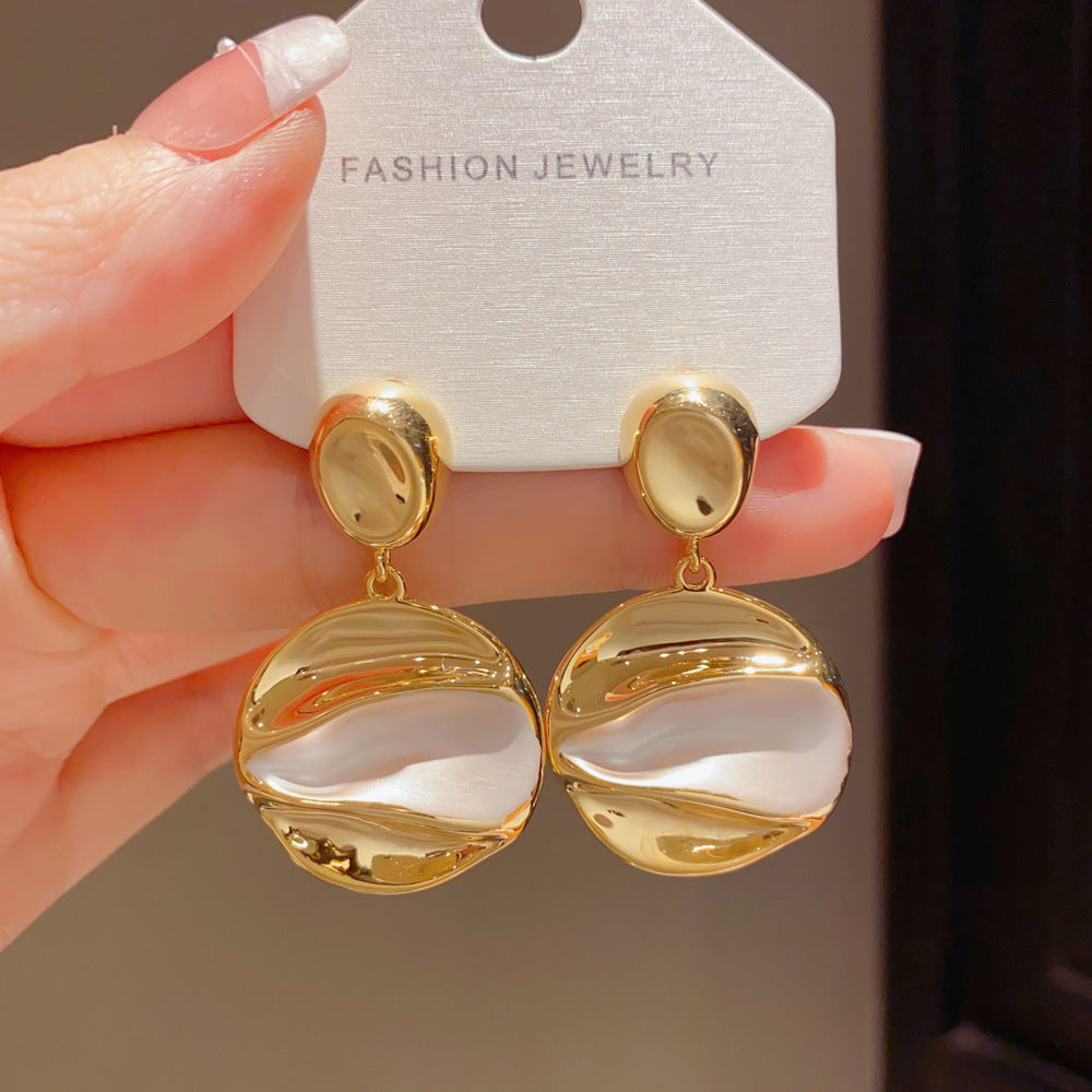 Eaioncol Matte Circle Drop Earrings 18K Gold