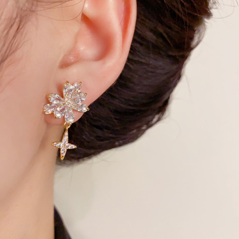 14K Gold Zircon Butterfly Star Drop Earrings- Chic Elegance Design