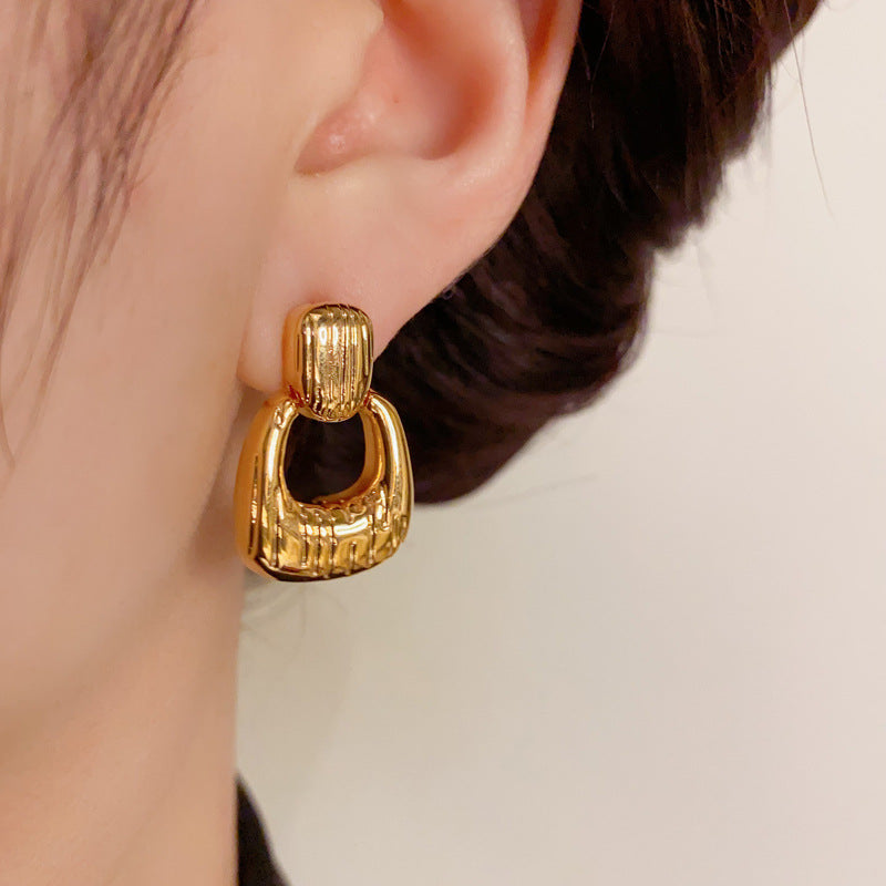18K Gold-Plated Metal Geometric Earrings - Chic Minimalist Design