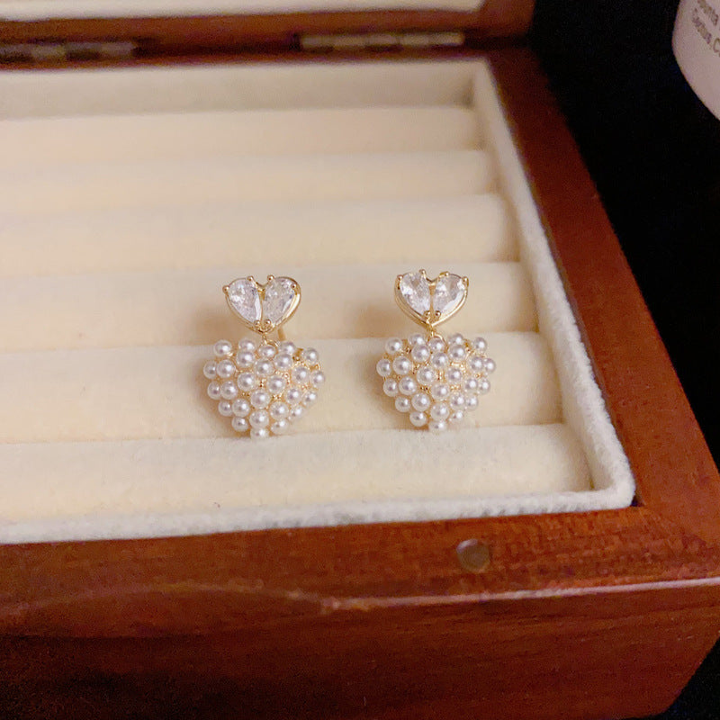 14K Gold-Plated Pearl Heart Drop Earrings – Elegant Minimalist Design