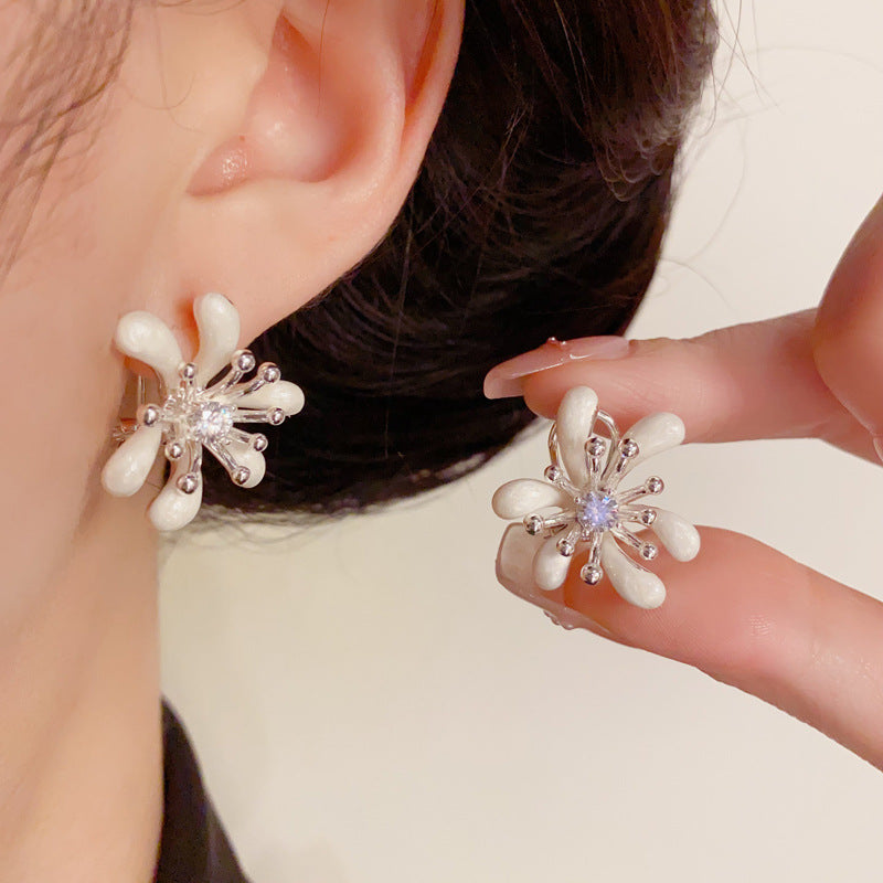 Thick Silver Firework Enamel Earrings – French Retro Design