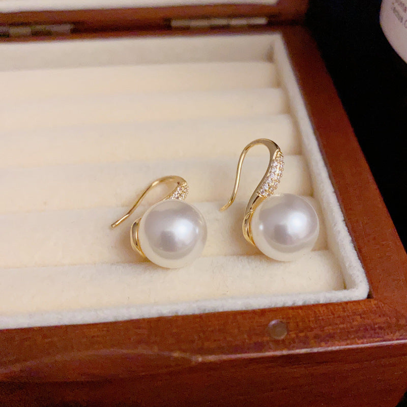 14K Gold-Plated Zircon High Heel Pearl Earrings – Elegant Korean Style