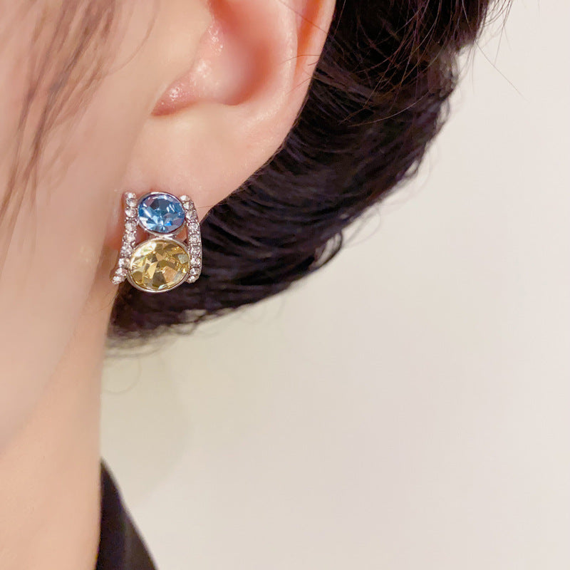 Luxury Colored Zircon C-Shaped Hoop Earrings – Geometric Design