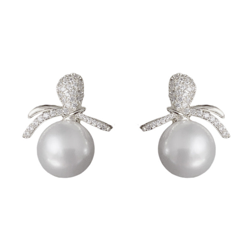 14K Gold S925 Silver Needle Zircon Pearl Stud Earrings– Elegant Design
