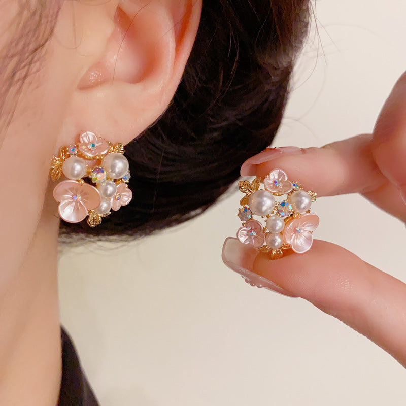 14K Gold-Plated Minimalist Floral Round Stud Earrings – Elegant Design