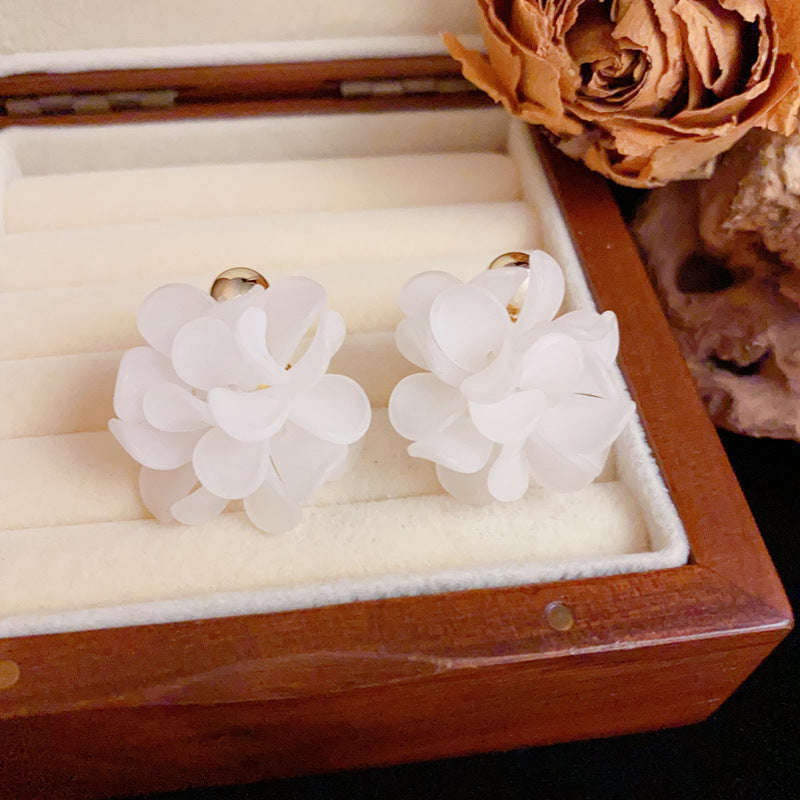Luxury White or Pink Flower Petal Earrings - Silver Needle Design