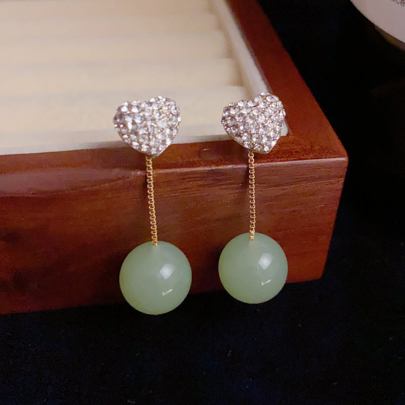 14K Gold Double-Wear Heart Green Bead Earrings – Sparkling Design