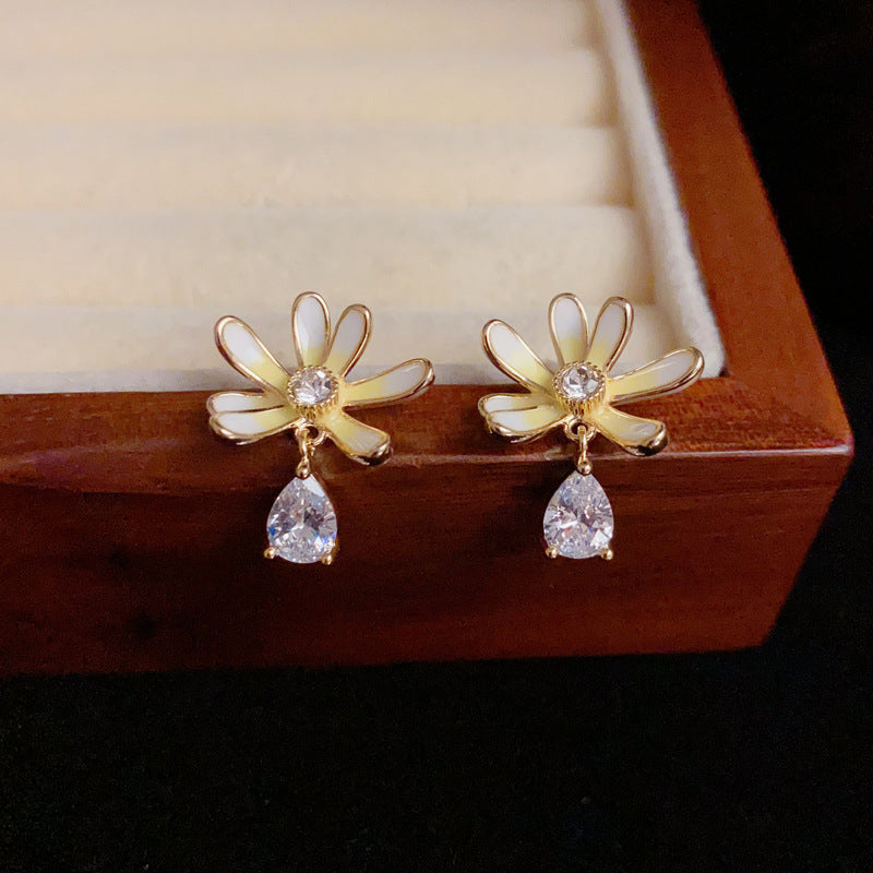 14K Gold-Plated Sweet Enamel Petal Drop Earrings – Waterdrop Design