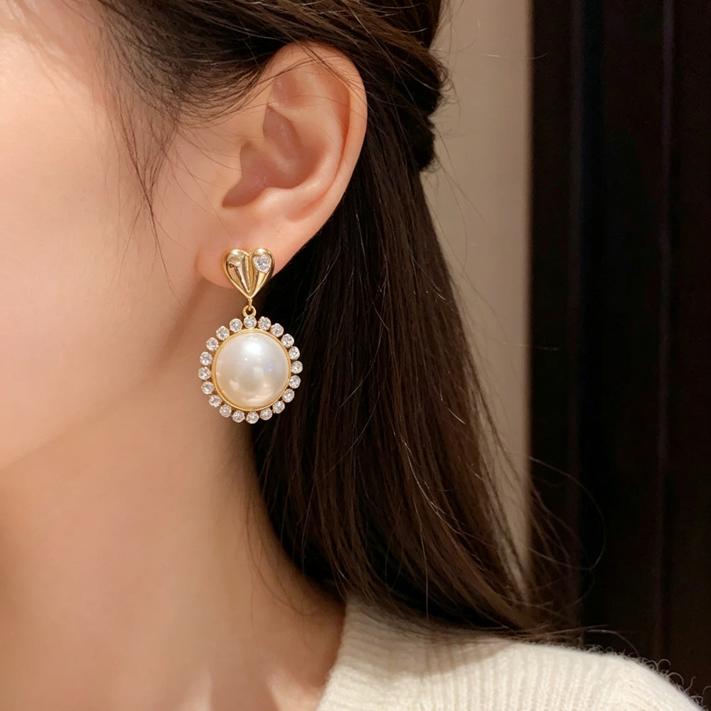 Eaioncol Heart CZ Pearl Hoop Earrings 14K Gold Plated White Red