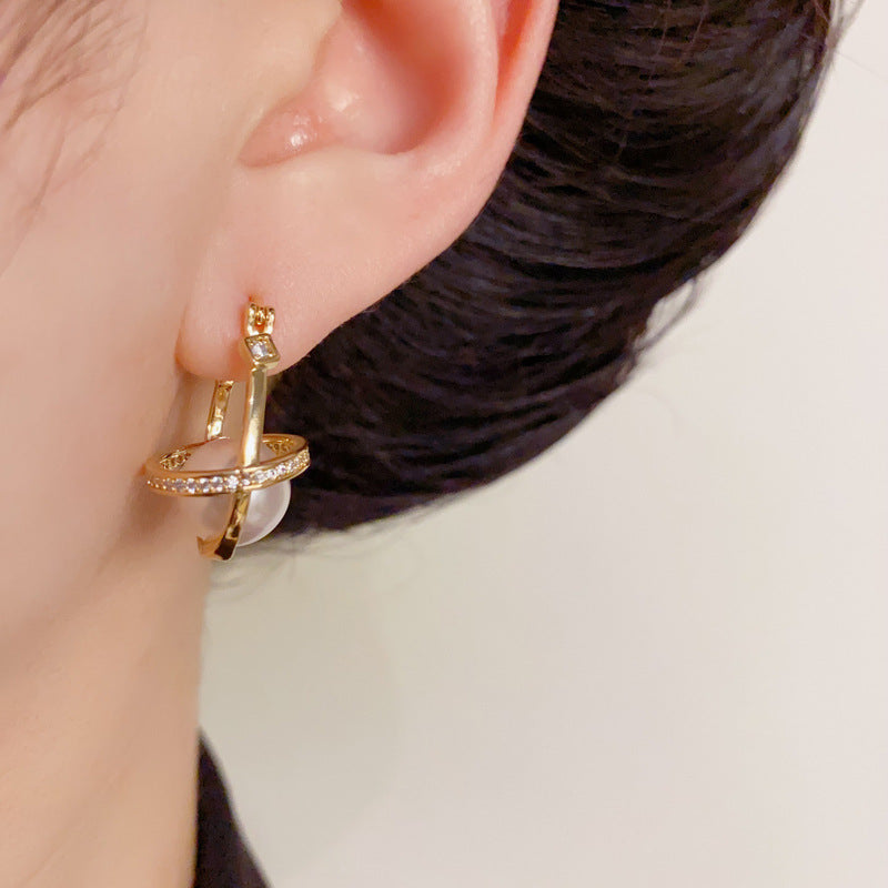 14K Gold-Plated Planet Pearl Ear Cuffs – Chic Minimalist Design