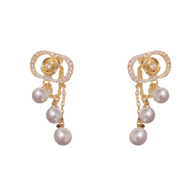 Luxury D Letter Dual-Wear Pearl Tassel Drop Earrings – Elegant Design