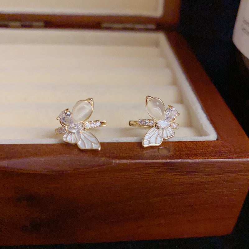 14K Gold-Plated Zircon Butterfly Huggie Earrings – Chic Design