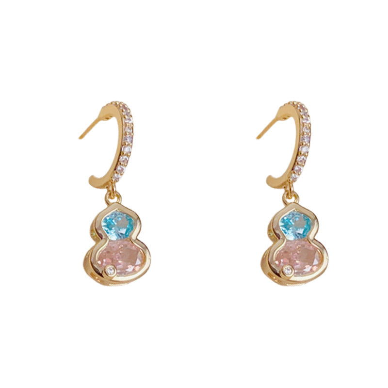 Elegant Zircon Colorblock Gourd Drop Earrings – Floral Design