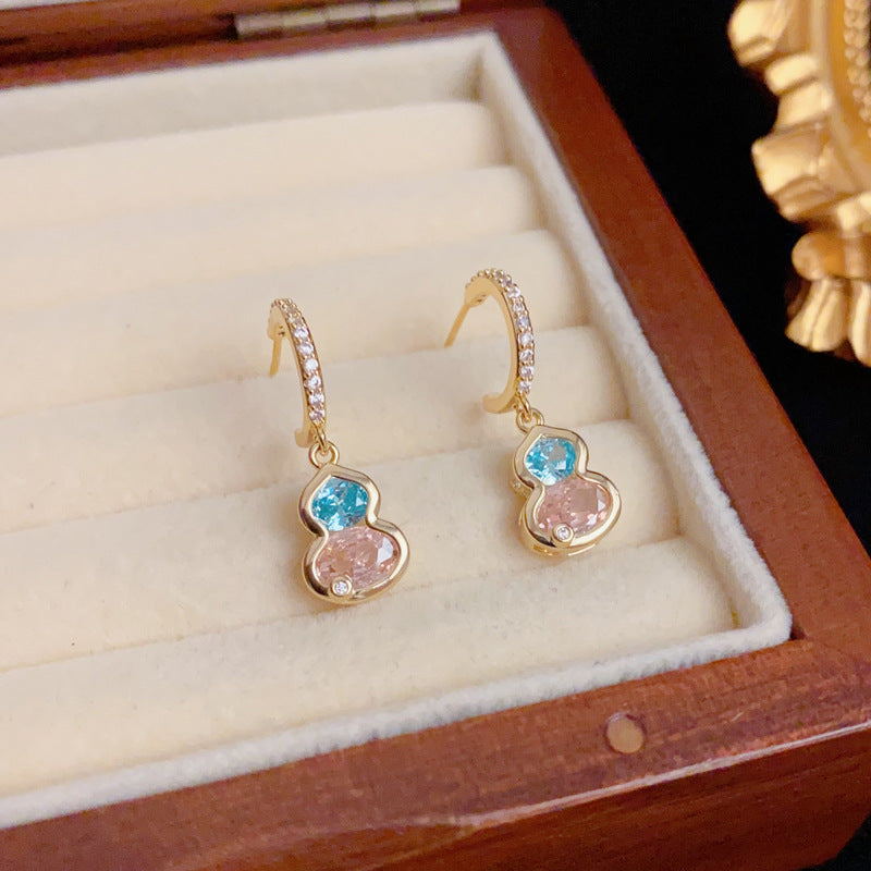 Elegant Zircon Colorblock Gourd Drop Earrings – Floral Design