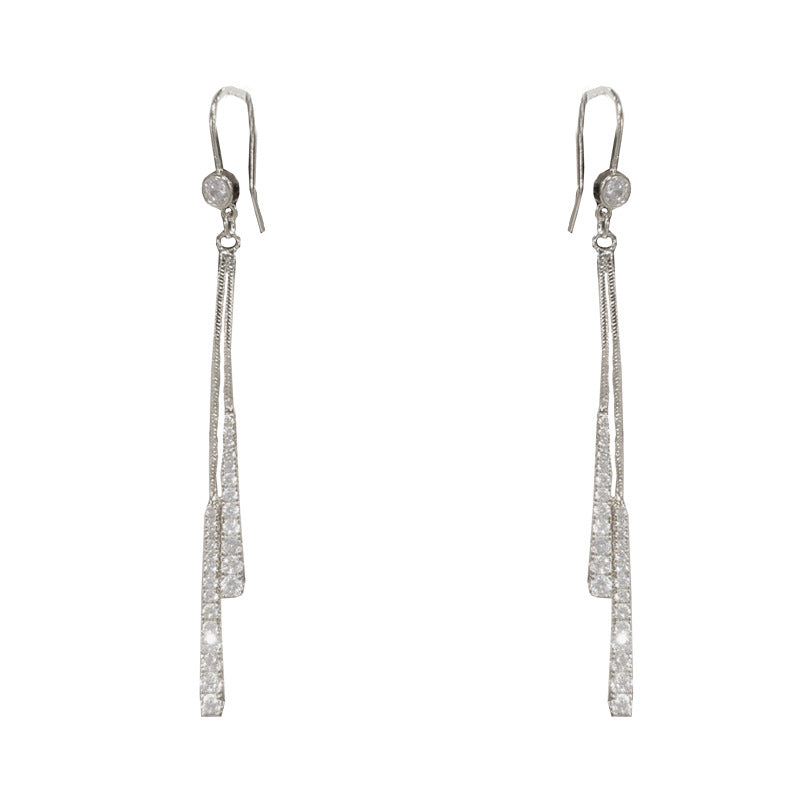 14K Gold Zircon Long Tassel Earrings - Chic Minimalist Design