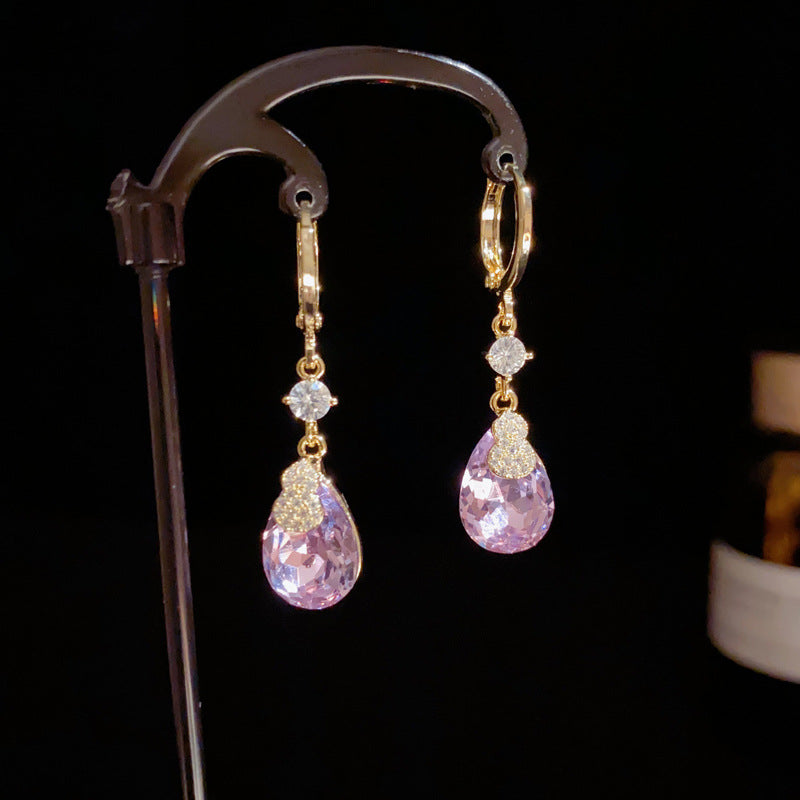 14K Gold Luxury Purple Waterdrop Tassel Earrings – Elegant Design