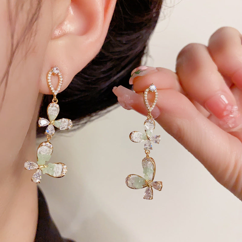 14K Gold-Plated Green Butterfly Tassel Earrings – Elegant Chic Design