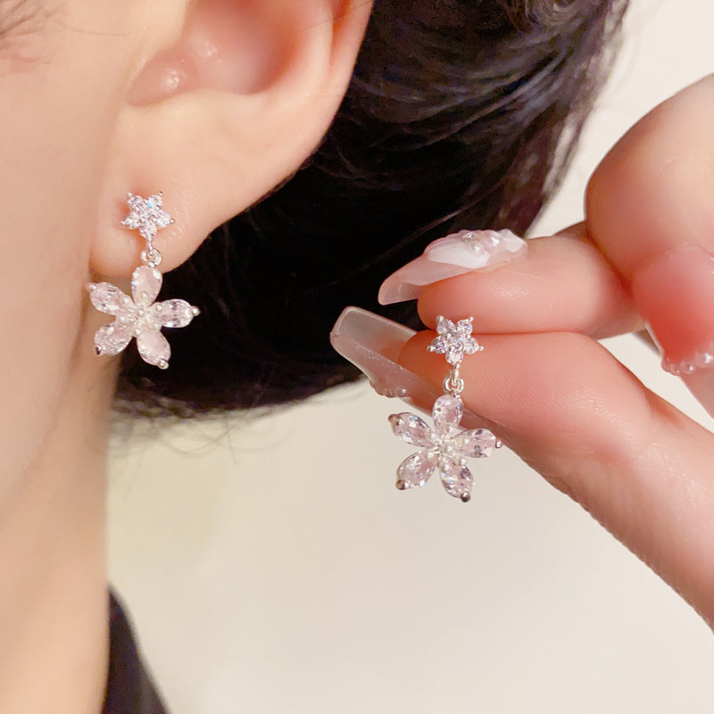 14K Gold S925 Needle Purple Zircon Flower Stud Earrings–Elegant Design