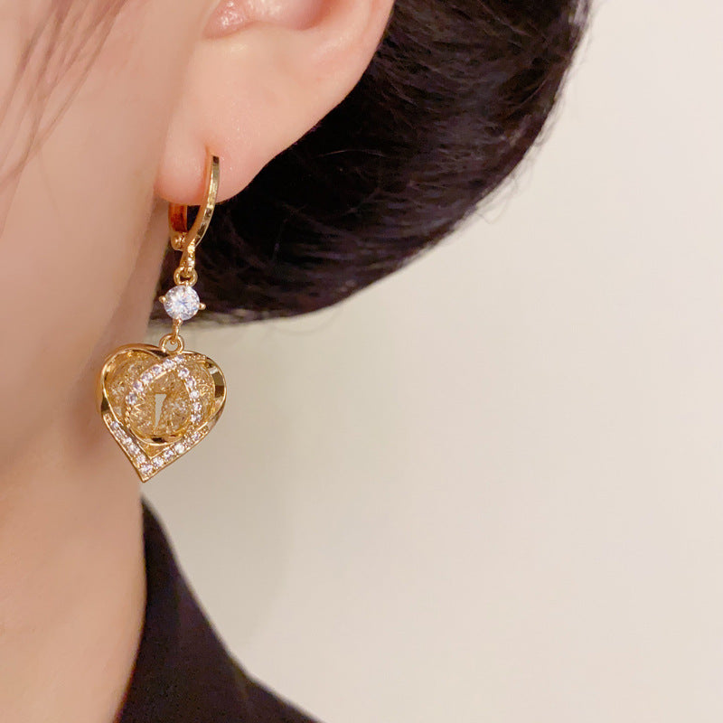 Luxury Zircon Metal Mesh Heart Drop Gold Earrings – Elegant Design