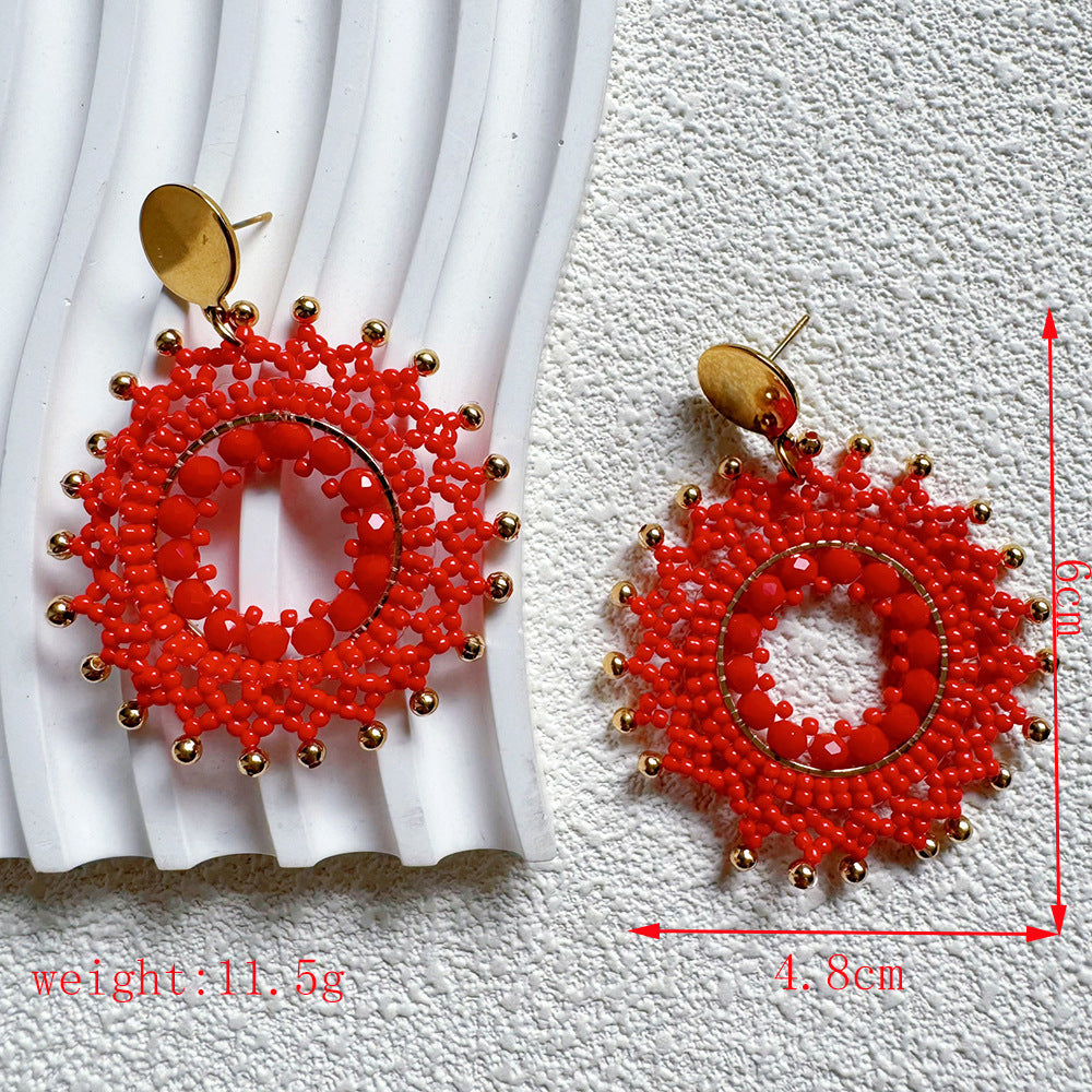 Bohemian Handmade Beaded Clay Stud Earrings – Vintage Geometric Design