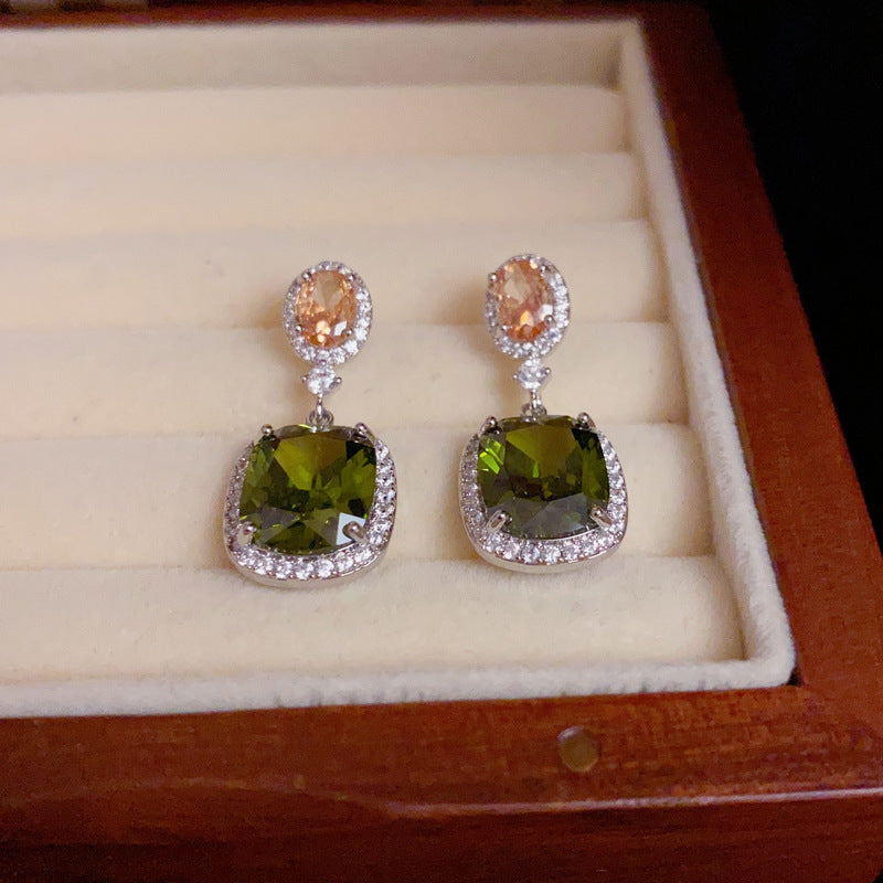 14K Gold-Plated Emerald Square Stud Earrings - Sparkling Luxury Design