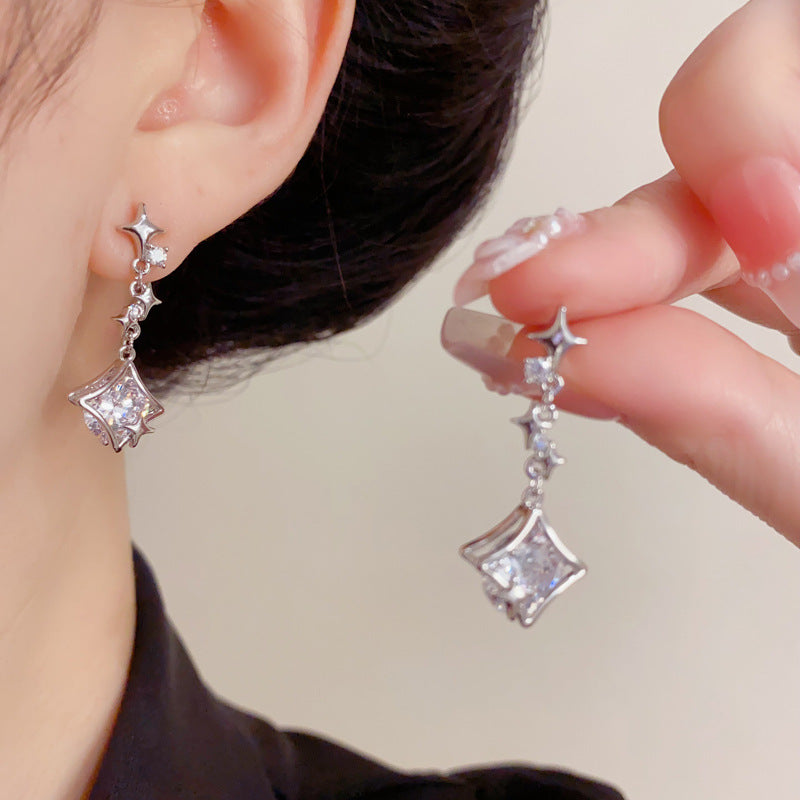 Eaioncol Star Burst CZ Tassel Drop Earrings Gold Silver